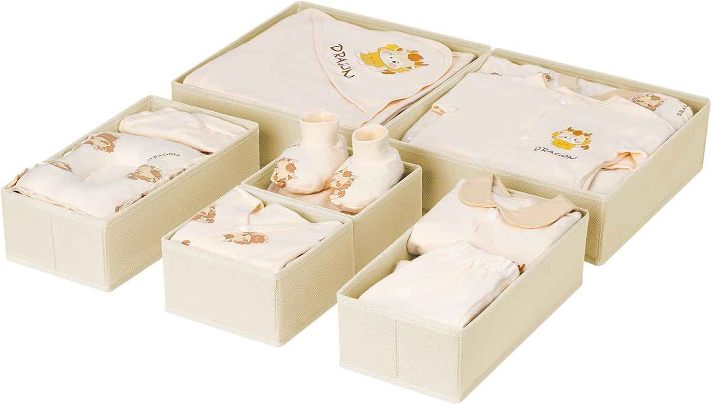DIMJ Drawer Organizer Clothes, 12 Pack Dresser Organizer, Foldable Closet Organizers and Storage, Fabric Dresser Bins, Drawer Dividers for Nursery, Baby Clothes, Underwears, Sock (Beige)