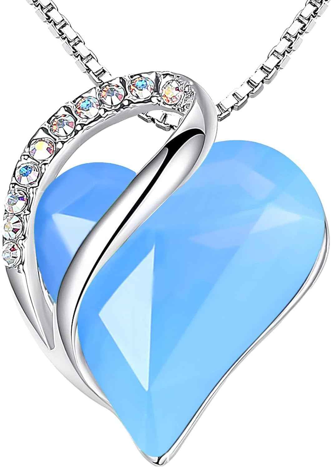 Leafael Valentine's Day Gift Necklaces for Women, Infinity Love Birthstone Heart Crystal Pendant, Birthday Anniversary Jewelry for Wife, Mom, and Her, Silver Plated, 18" + 2" Adjustable Chain | Gifts for Her, Birthday Jewelry, 18 plus 2 inch, Mom, Wife