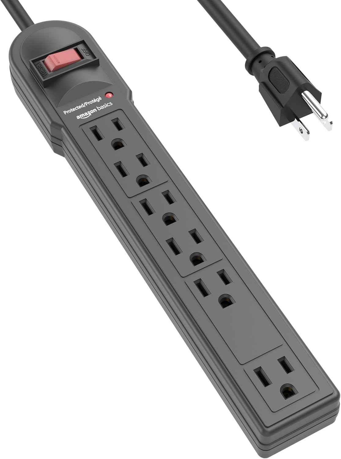 Amazon Basics Surge Protector Power Strip, 6-Outlet, 790 Joules, LED Indicator, 6ft Extension Cord, White