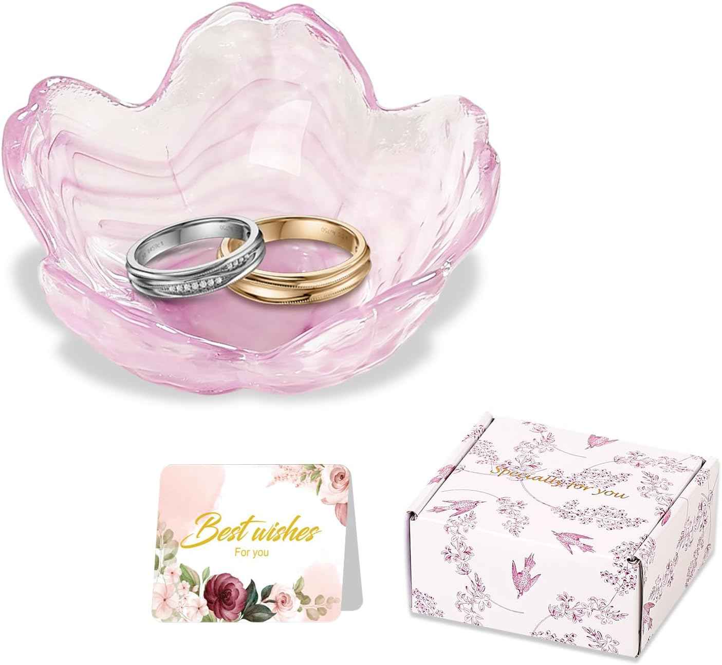 Purple Flower Jewelry Dish Glass Ring Holder Dish Jewelry Tray Cute Vanity Organizer Aesthetic Nightstand Bathroom Room Decor Trinket Dish Valentine's Friendship Christmas Birthday Gifts for Women