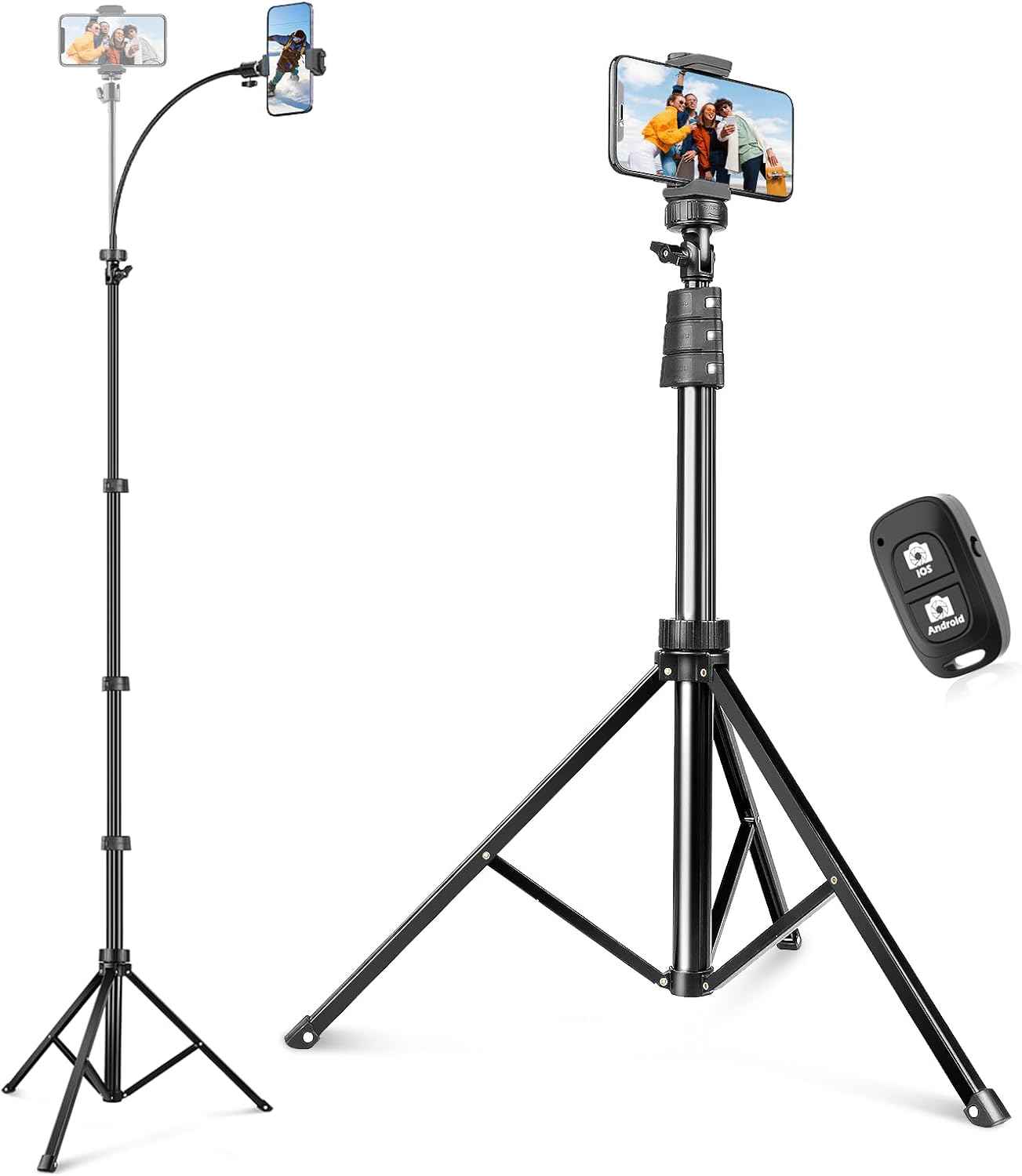 SENSYNE 62" Phone Tripod & Selfie Stick, Extendable Cell Phone Tripod Stand with Wireless Remote and Phone Holder, Compatible with iPhone Android Phone, Camera