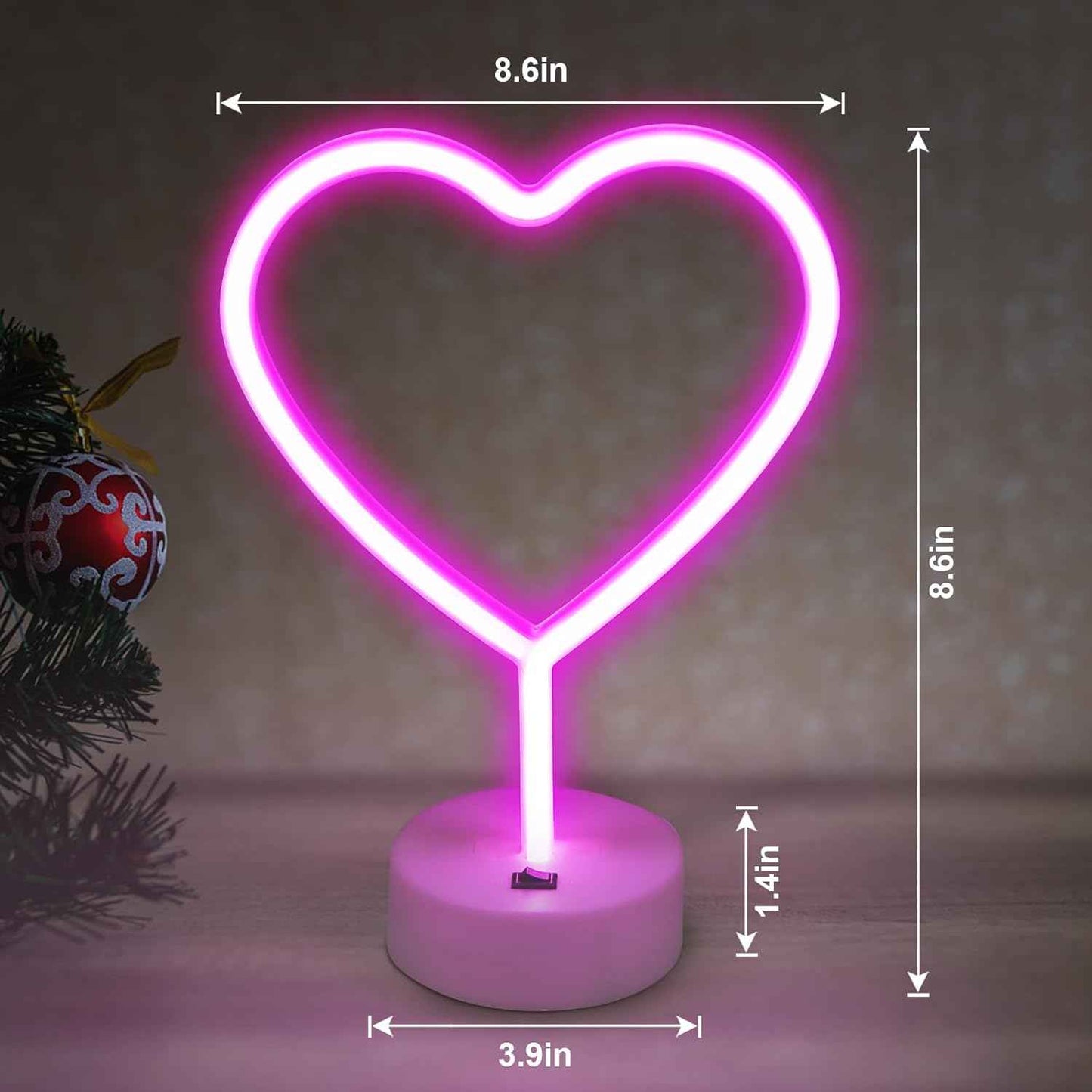 BRIGHTDECK 2 Pack Heart Neon Signs, LED Neon Sign Battery Operated or USB Powered Valentine's Day Decorations, Neon Lights Heart Decor for Valentine's Day Gifts, Wedding, Party, Pink Room Decor