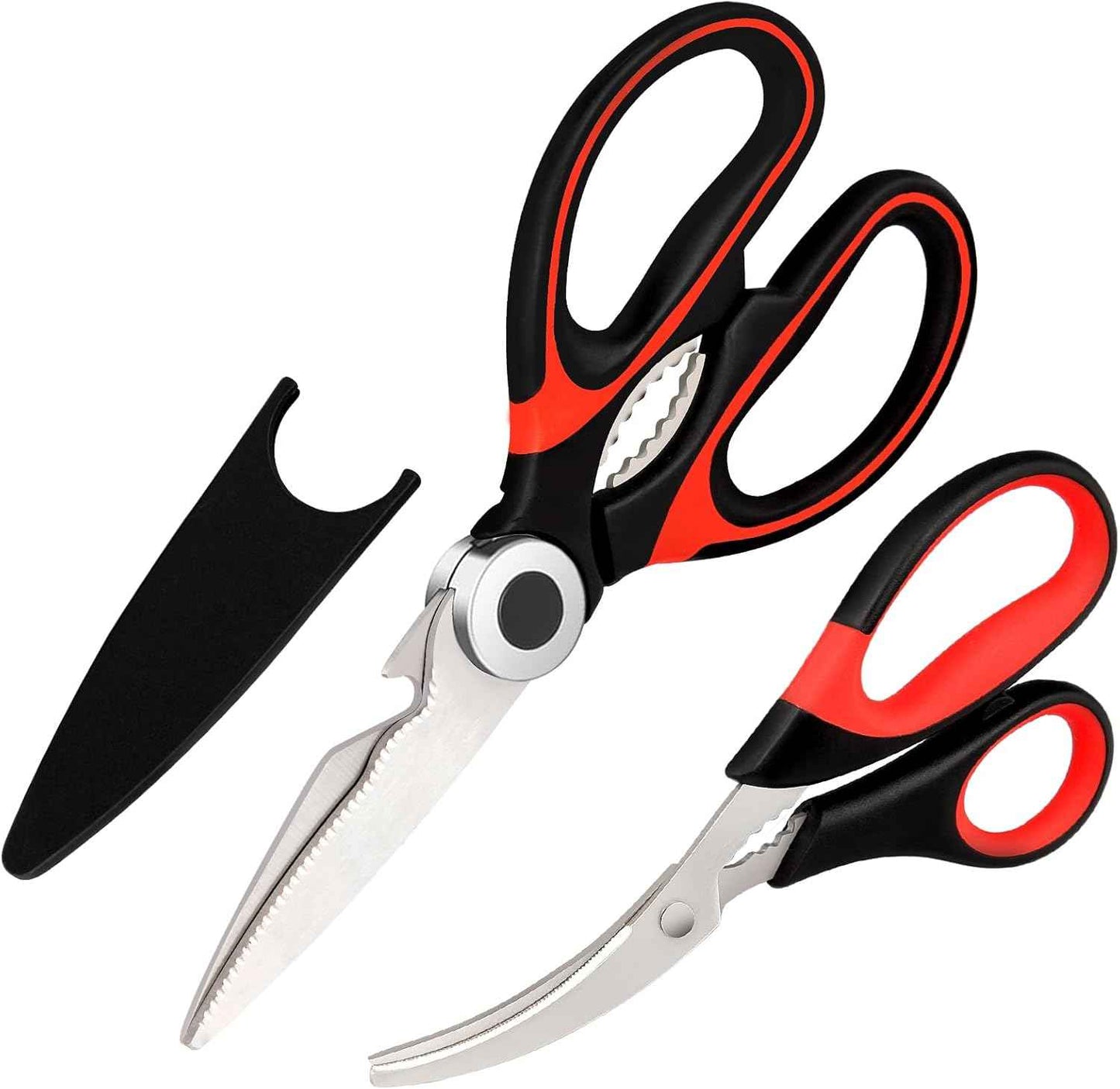 Kitchen Shears Set of 2, Heavy Duty Kitchen Scissors Seafood Scissors, Stainless Steel Sharp Food Cooking Scissors for Meat, Bones, Fish, Poultry, Vegetables, Chicken, Dishwasher Safe