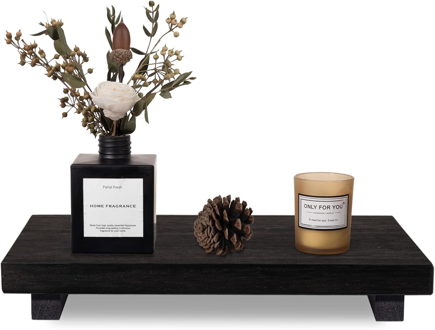 Small Wood Tray Pedestal Stand Farmhouse Bathroom Decor Decorative Wooden Riser Kitchen Soap Dish Holder for Vanity, Counter, Sink, Brown - Rayz Mart