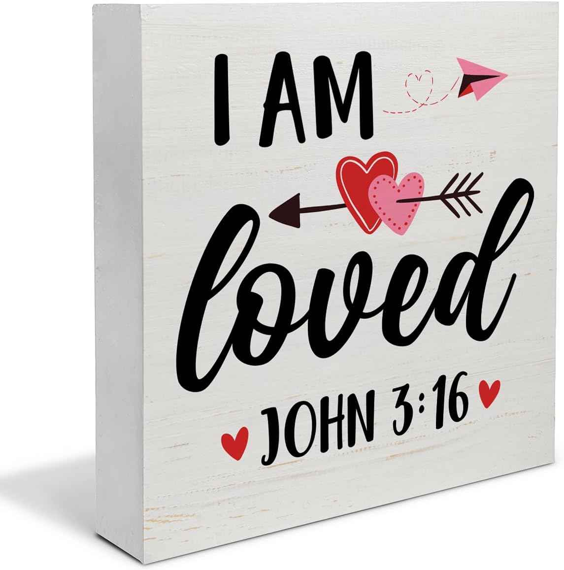 Christian Valentines Decor, Rustic John 3:16 Bible Verse Scriptures Wooden Sign Home Tabletop Shelf Desk Decoration Valentines Day Decor