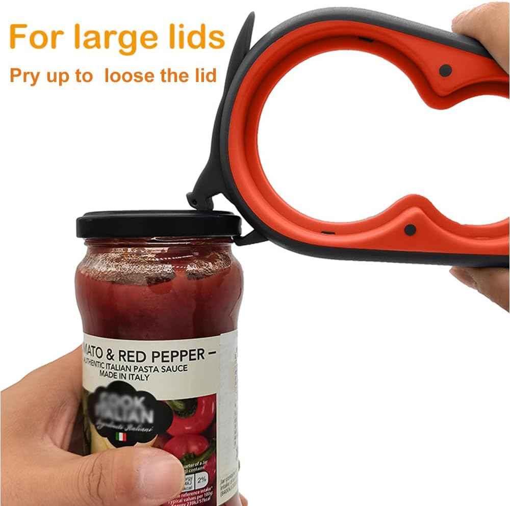 Otstar Jar Opener Bottle Opener and Can Opener for Weak hands, Seniors with Arthritis and Anyone with Low Strength, Mutil Jar Opener Get Lids Off Easily (Black and Red)