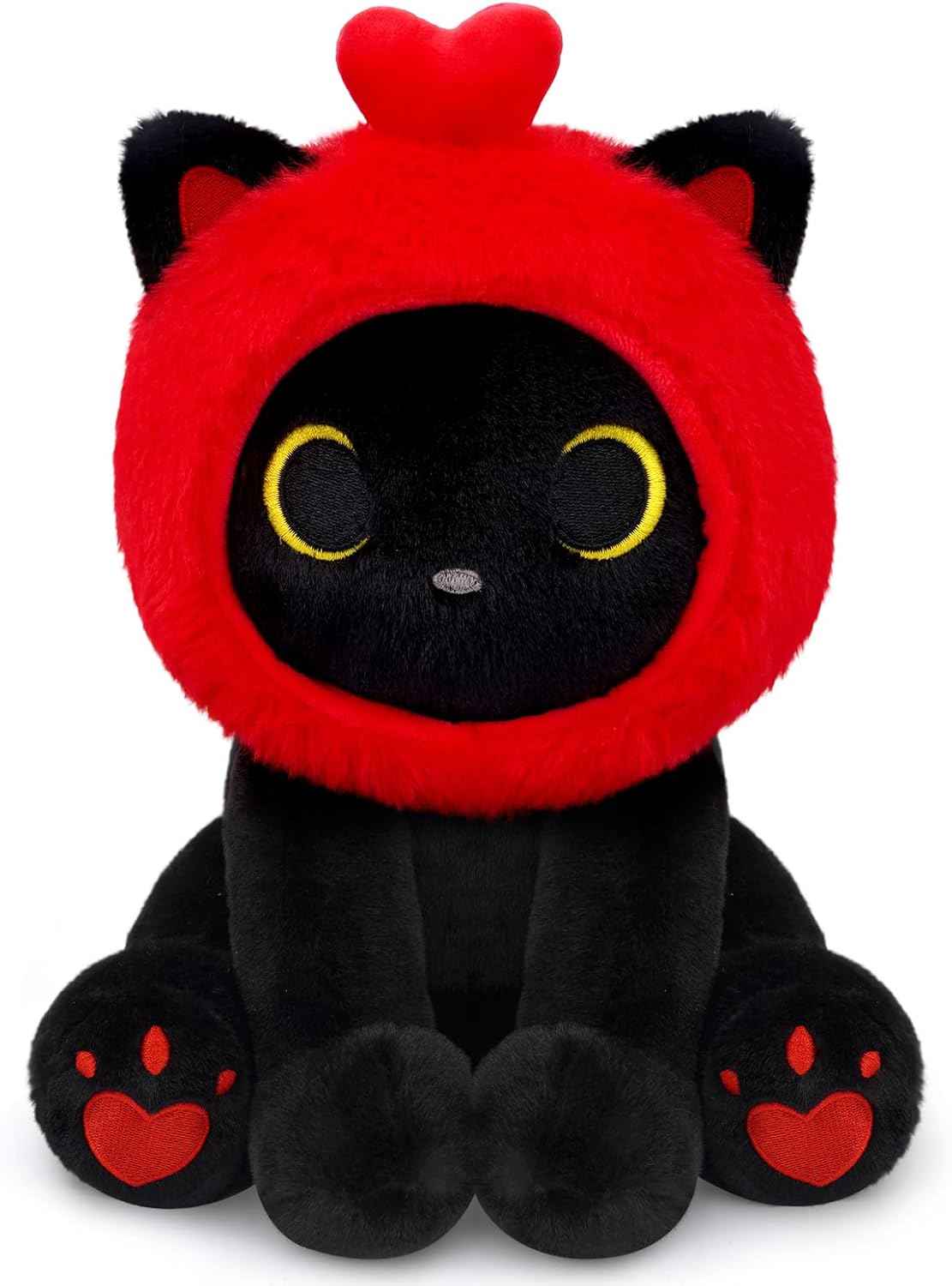 Black Cat Plush Holding Rose, 8 Inch Kawaii Valentines Plushies with Bow & Heart, Cute Plush Toy Soft Valentine's Day Gift for Her, Girlfriend, Wife, Kids