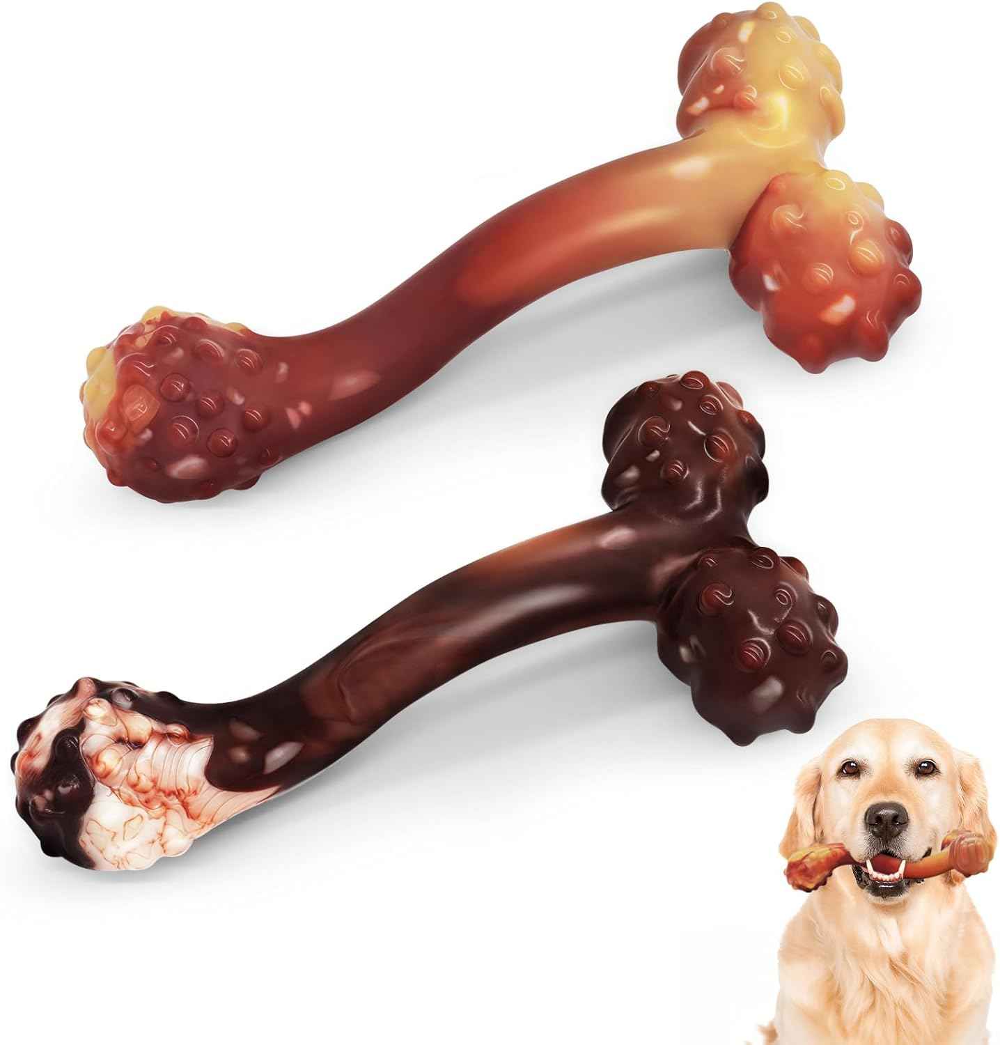 WinTour Tough Dog Toys for Aggressive Chewers, Indestructible Dog Chewers for Medium & Large Breeds, Squeaky Durable Chew Toys to Keep Them Busy, Reduce Boredom, Teeth Cleaning, Bacon Flavor