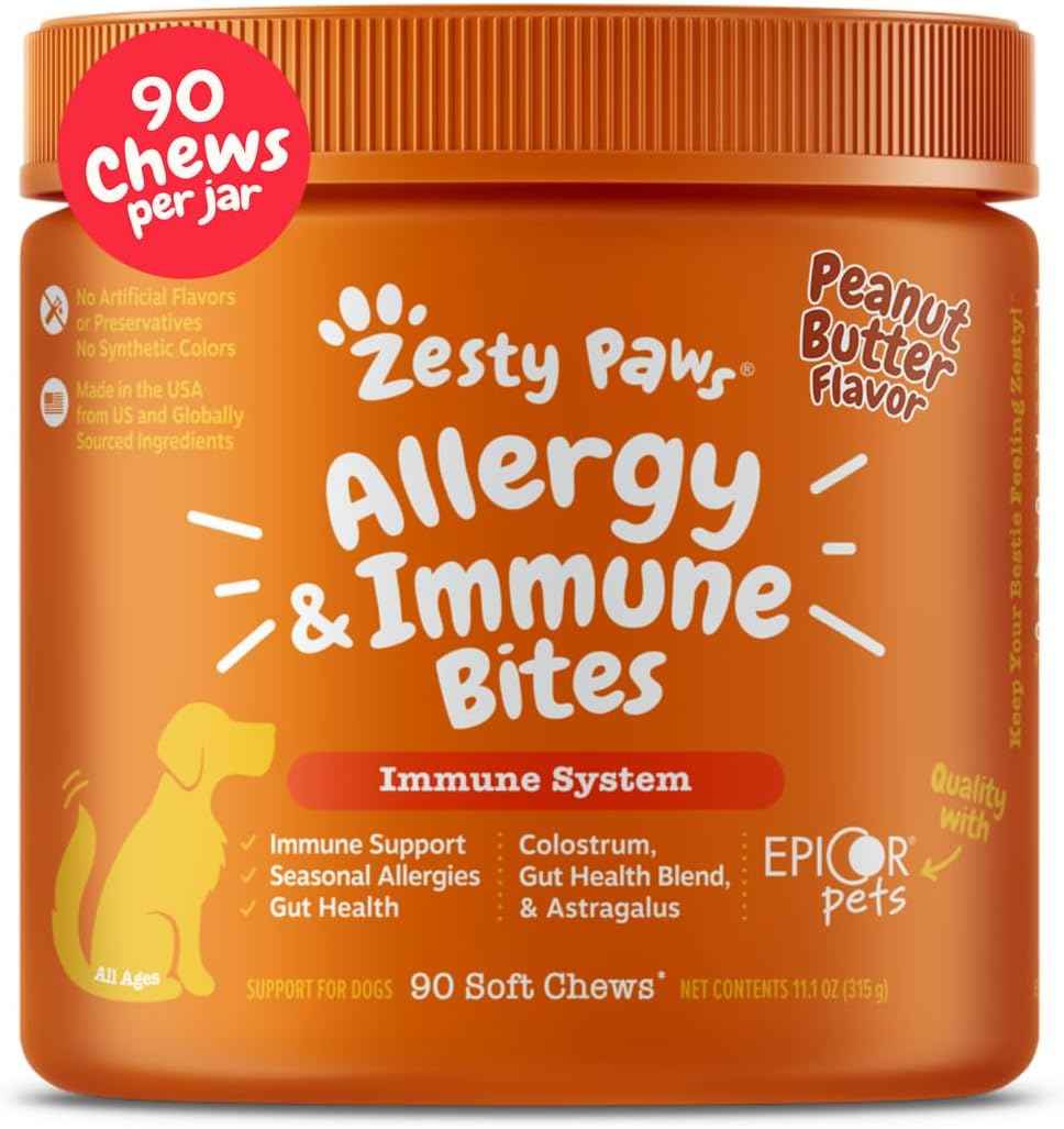 Zesty Paws Dog Allergy Relief- Dog Itching Skin Relief- Dog Probiotics for Itchy Skin and Itchy Ears- Dog Allergy Paw Relief- Dog Allergy Chews- Dog Itch Relief - Dog Skin Allergy Relief - Lamb - 90ct