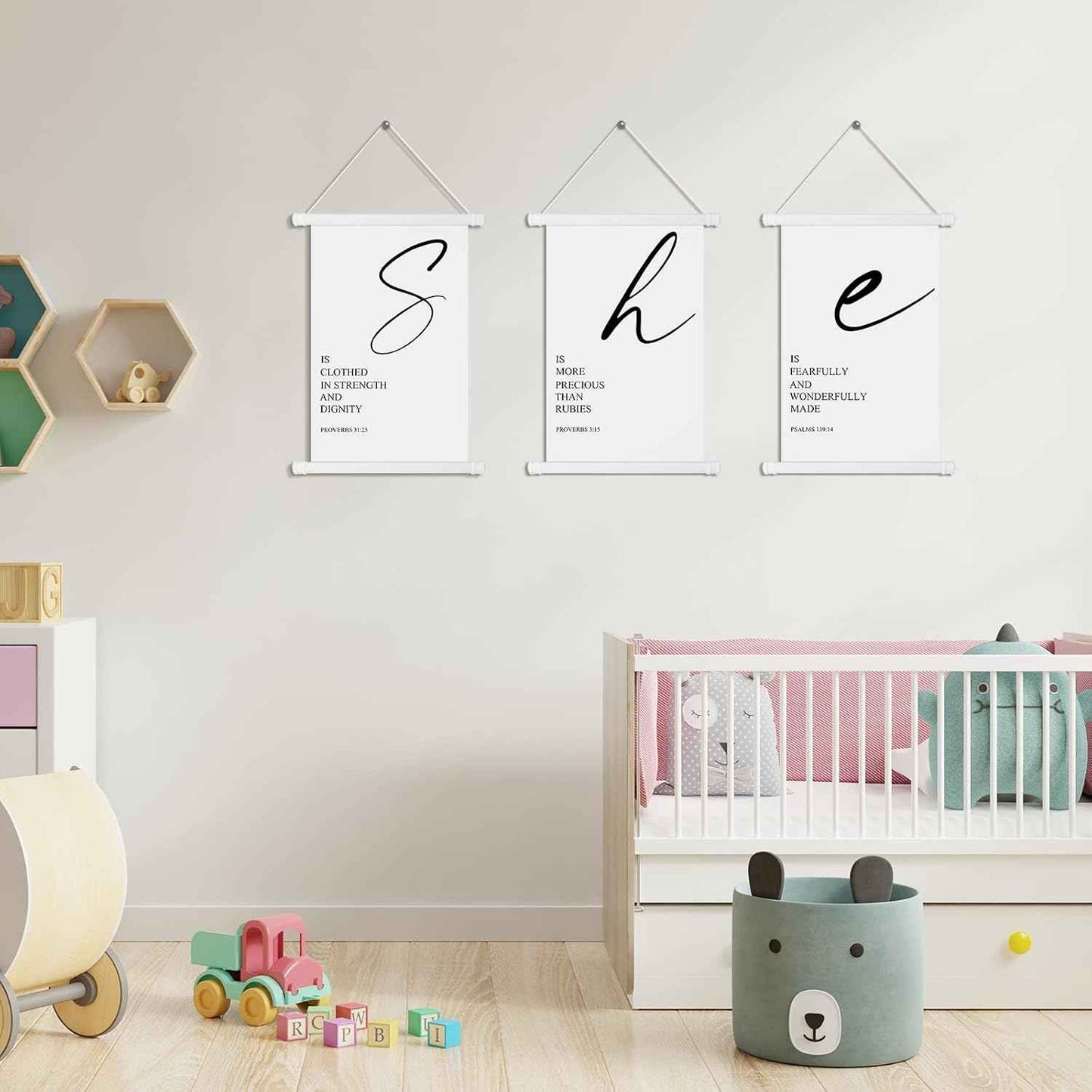 3 Pcs Woman Bible Verses Wall Art Inspirational Quotes Saying Christian Scripture Biblical Framed Decor with Verse Proverbs 3:15 Motivational Quotes for Nursery Home Office, 7.9 x 11.8 Inches(Simple)