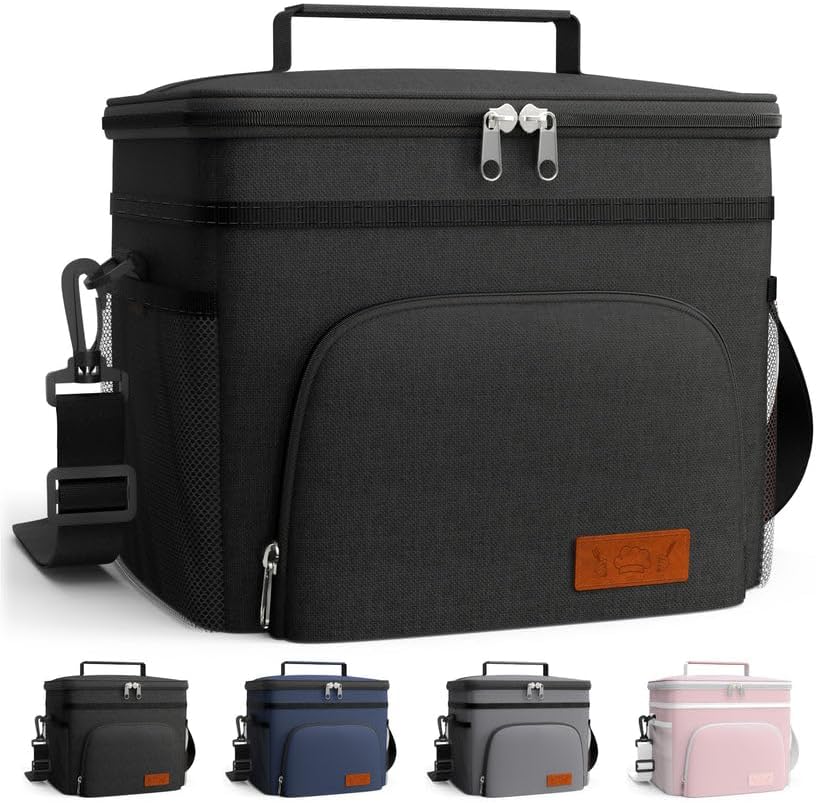 HOTOR Insulated Lunch Box for Men & Women - Leak-Proof Cooler Lunch Bag with 4 Pockets, Adjustable Strap, Ideal for Work, Picnic, Travel - Medium, Black, 10.2"×6.9"×8.5" - Rayz Mart