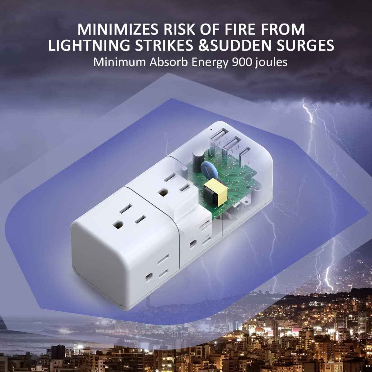 USB Multi Plug Outlet Extender - YISHU Surge Protector with Rotating Plug, 6 AC Plug Extender with 3 USB Ports, 3-Sided Swivel Power Strip Best Ideal Stocking Stuffers for Adults