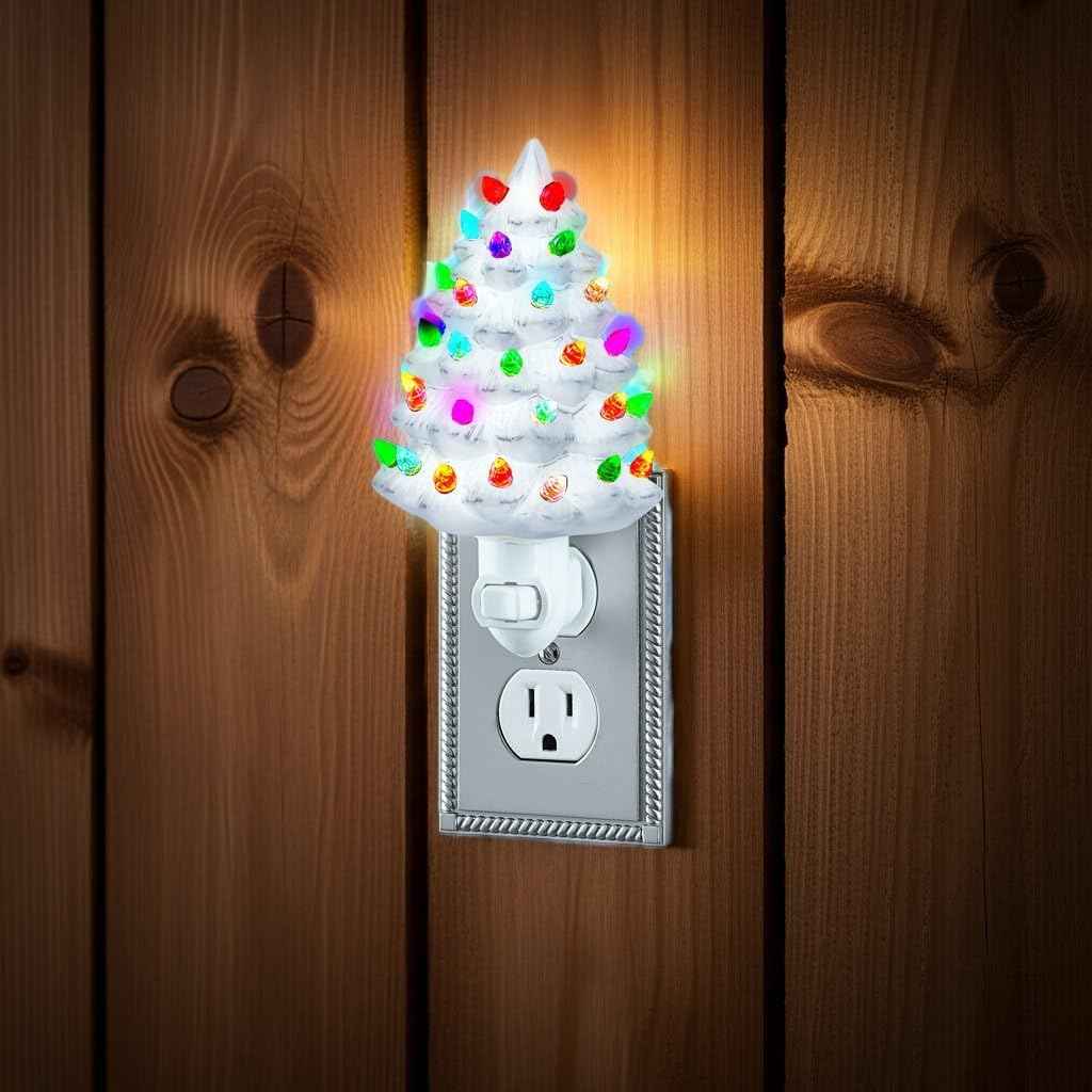 Collections Etc Ceramic Christmas Tree Night Light - 6" H, Nostalgic, Decorative Bathroom Decoration, Green