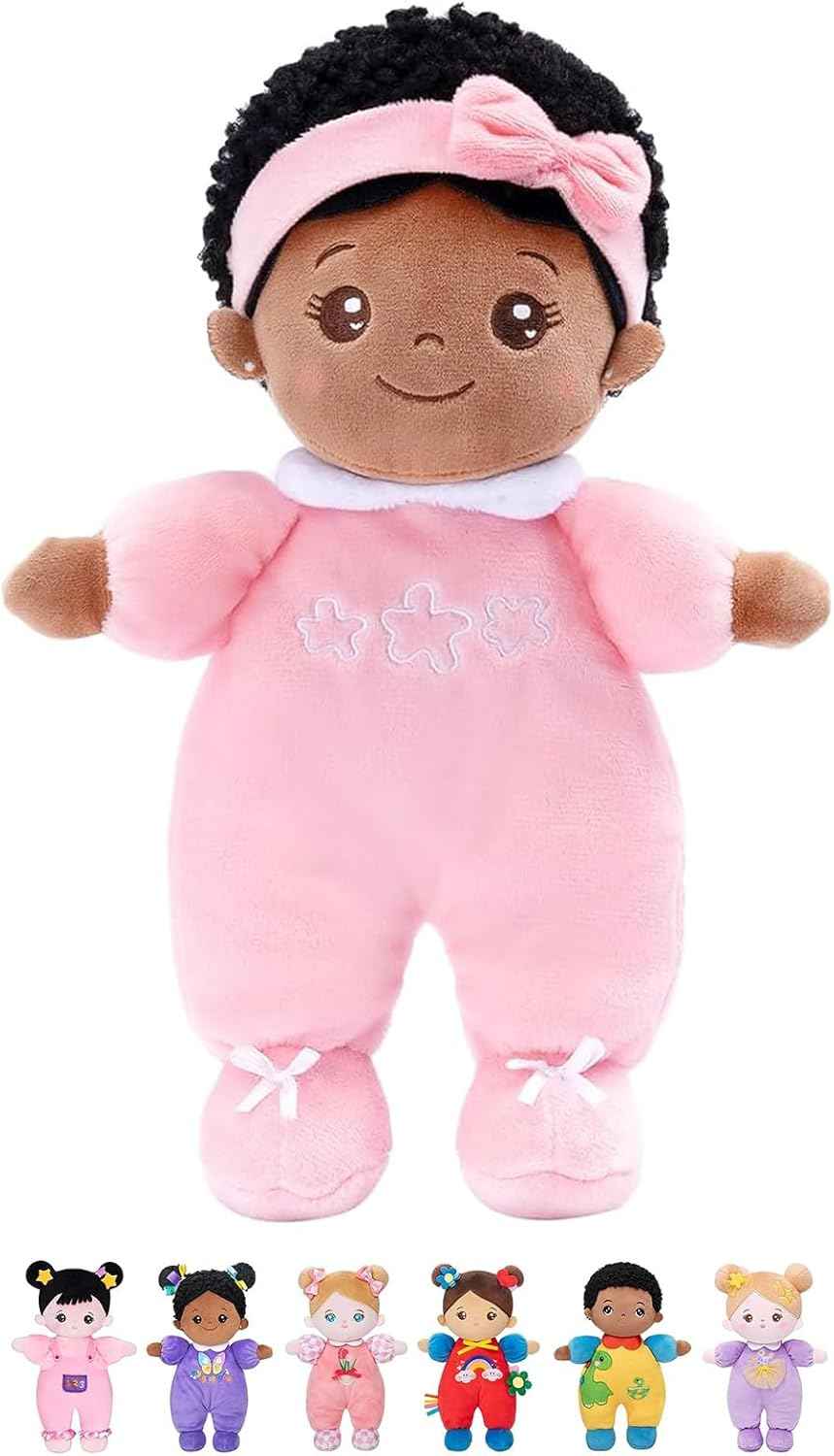 OUOZZZ Soft Baby Doll for 1+ Year Old Girl Gifts - Toys for 1+ Year Old Girl Birthday Christmas Plush Gifts for Toddler Adorable First Doll Tulip Pink 10"
