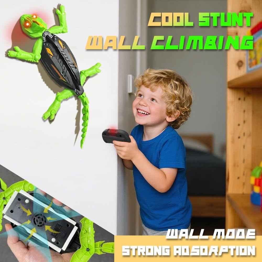Wall Climbing RC Chameleon Toy for Kids, Rechargeable Remote Control Lizard Toy with LED Eyes, Dual Mode Floor & Wall Driving, Christmas Halloween Birthday Gift for Boys Girls Ages 3+