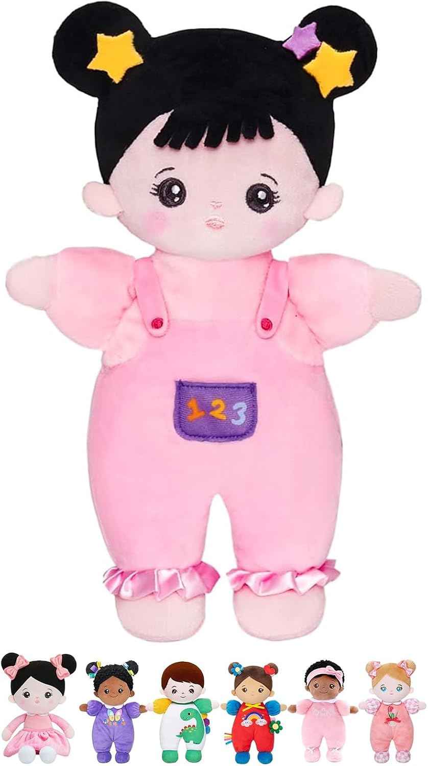 OUOZZZ Soft Baby Doll for 1+ Year Old Girl Gifts - Toys for 1+ Year Old Girl Birthday Christmas Plush Gifts for Toddler Adorable First Doll Tulip Pink 10"