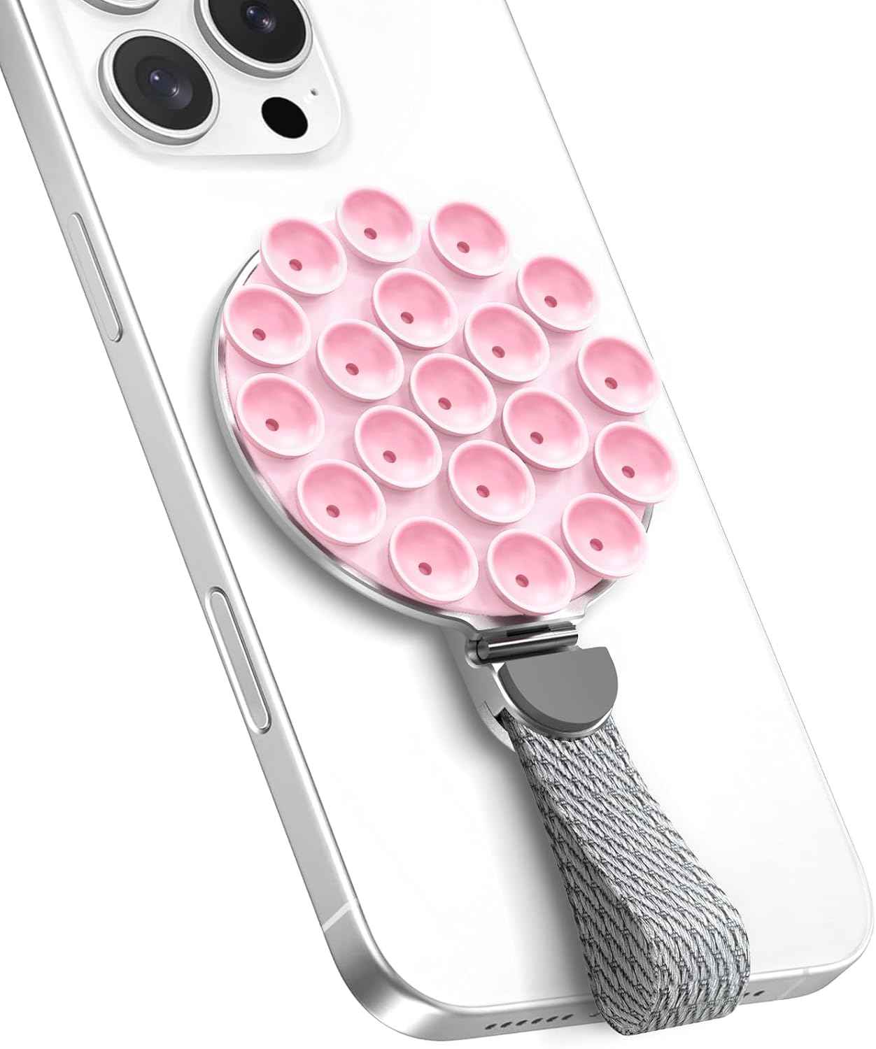 MagSuction Grip Magnetic Phone Grip Holder for MagSafe, Silicone Suction Phone Mount, Adjustable Kickstand with Finger Loop, Compatible with iPhone 16/15/14/13/12 Series (Black)