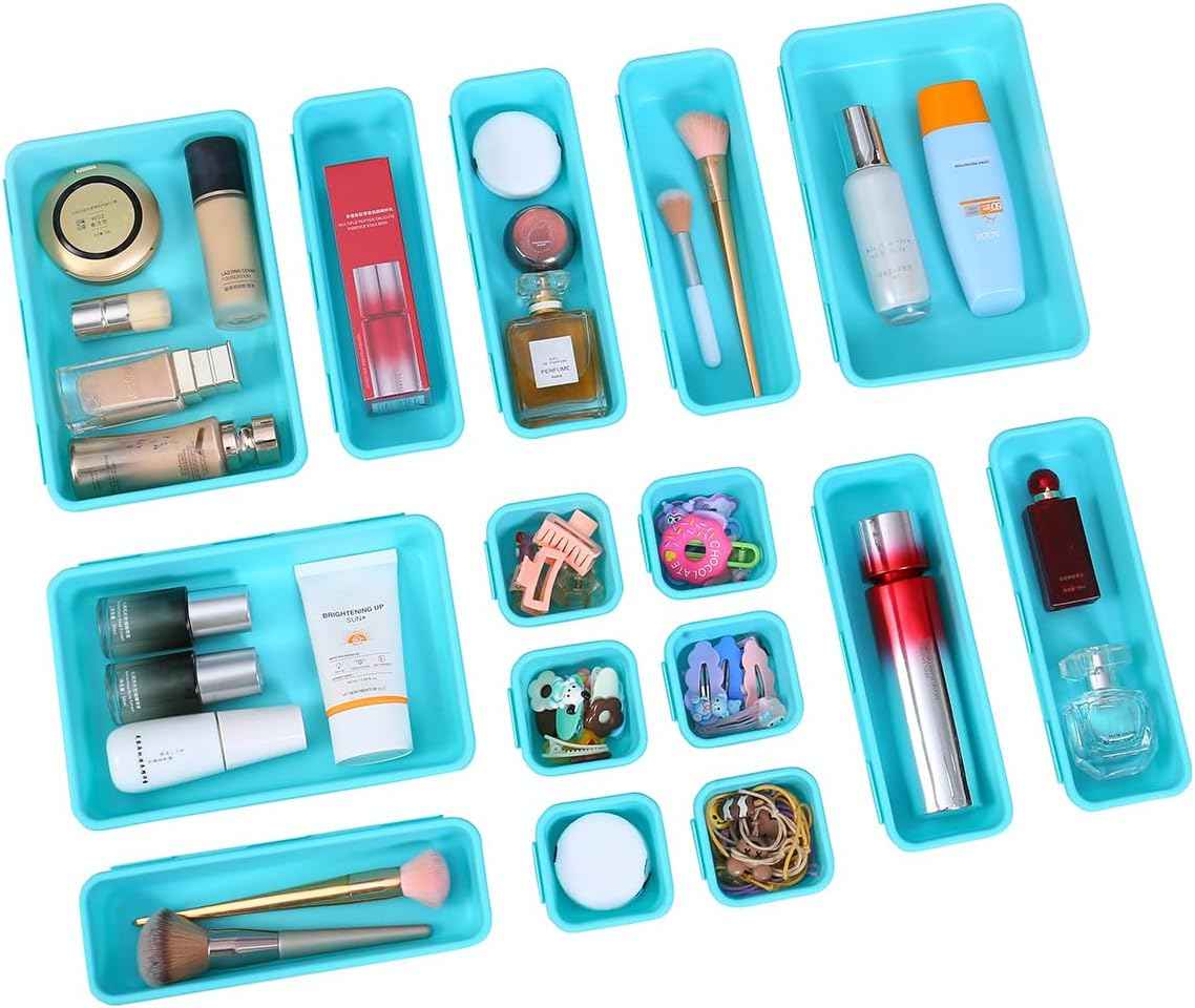 15 PCS Interlocking Desk Drawer Organizer Separator for Office,Bathroom,Kitchen,MakeupοΌBlackοΌ