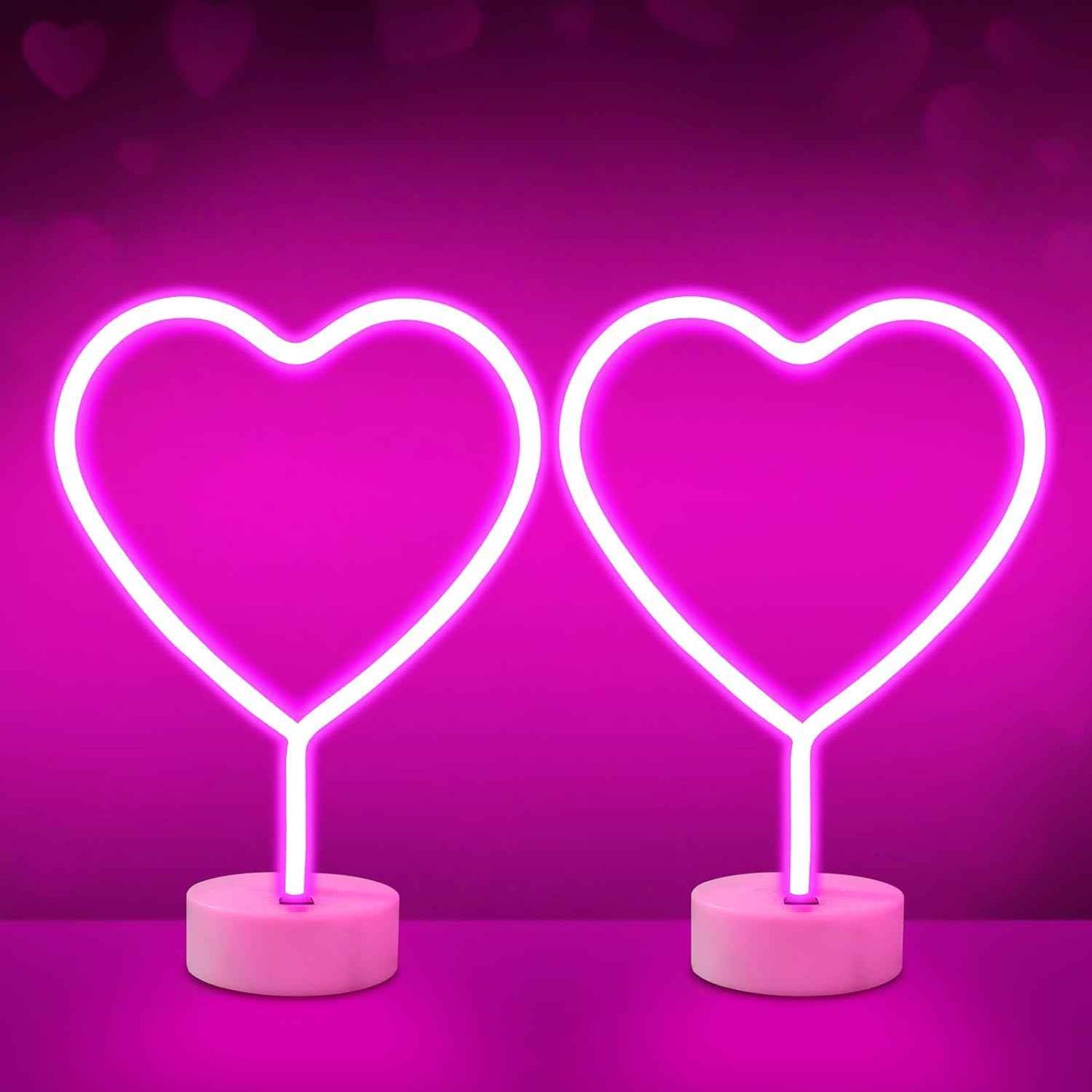 BRIGHTDECK 2 Pack Heart Neon Signs, LED Neon Sign Battery Operated or USB Powered Valentine's Day Decorations, Neon Lights Heart Decor for Valentine's Day Gifts, Wedding, Party, Pink Room Decor