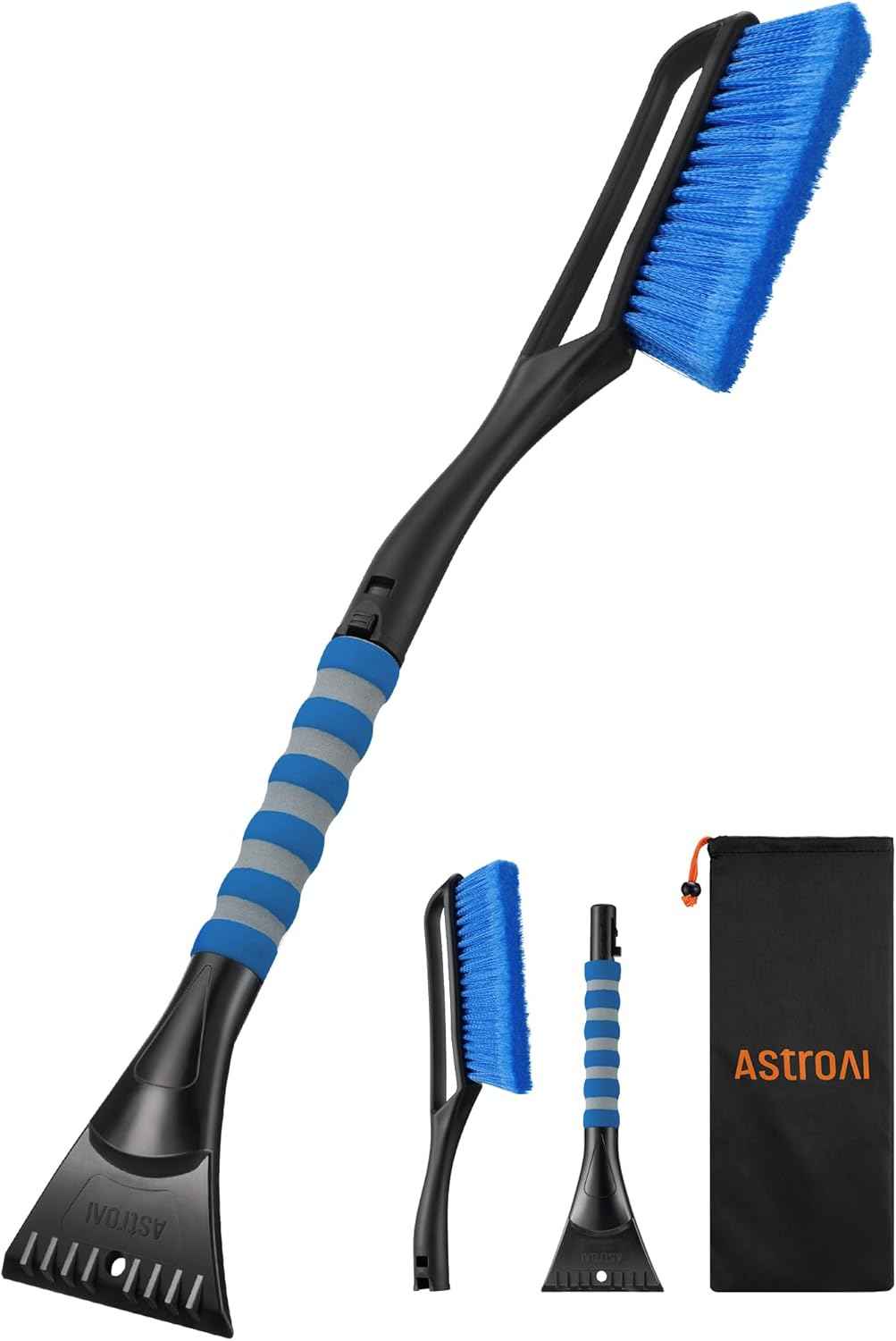 AstroAI 27" Snow Brush and Ice Scrapers for Car Windshield, Detachable Snow Scrapers with Ergonomic Foam Grip for Cars, Trucks, SUVs (Heavy Duty ABS, PVC Brush, Orange)
