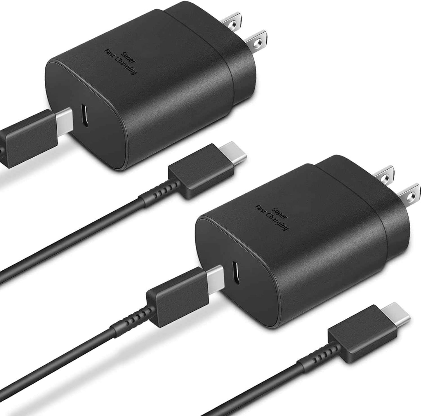 Type C Charger 2-Pack 25W Type C Fast Charging Block with 6ft USB C Charger Cable Compatible with Galaxy S25 S24 S23 S22 S21+/Phone 17/16/16 Pro Max/15/15 Pro Max/15 Plus-Black