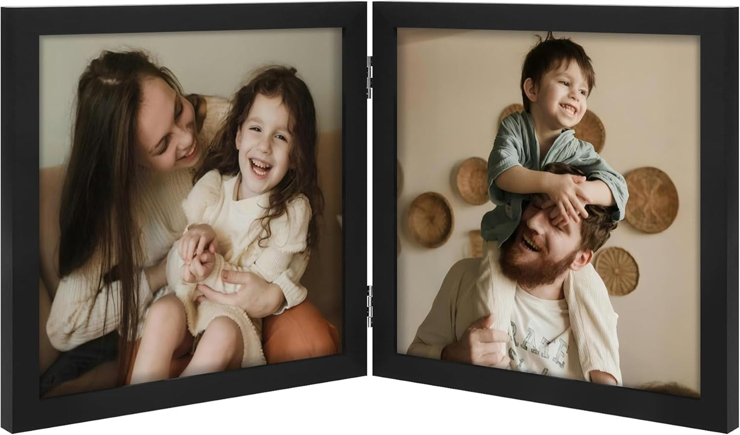 decorUhome Double 4x6 Picture Frame Vertical, Engineered Wood Bifold Photo Frame with Plexiglass for Tabletop Display, 4x6, Black