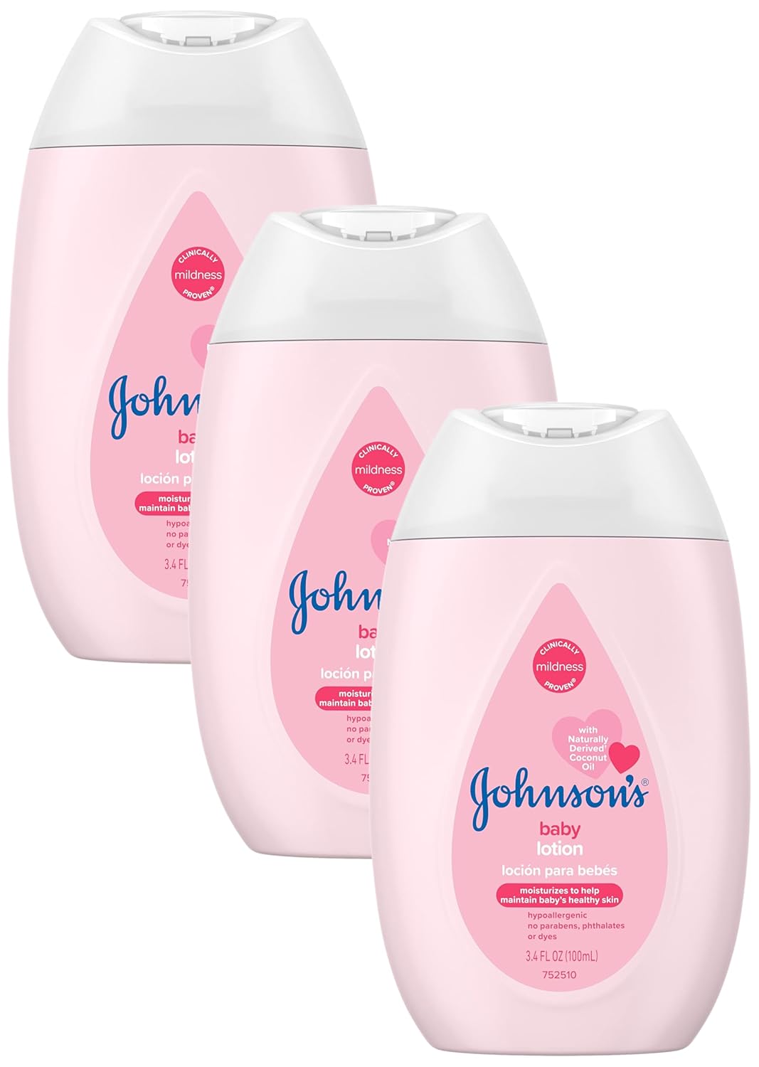 Johnson's Baby Lotion with Coconut Oil, Aloe Vera & Vitamin B5, 72 HR Hydration, Skin Moisturizer, Hypoallergenic, Safe for Newborn, Protects From Dryness &; Strengthens Skin, 27.1 fl. oz