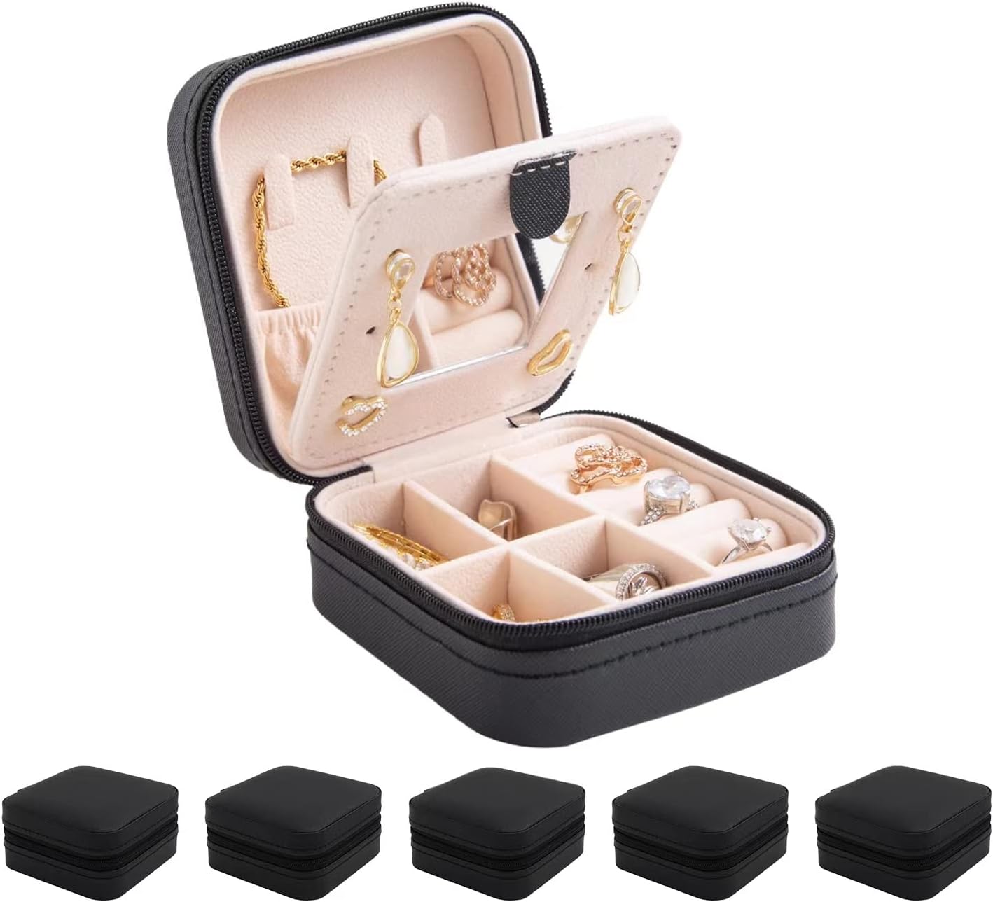KElofoN Travel jewelry case Travel jewelry box Travel Jewelry Organizer Small box Gift for Girls Women with Mirror(Pink)