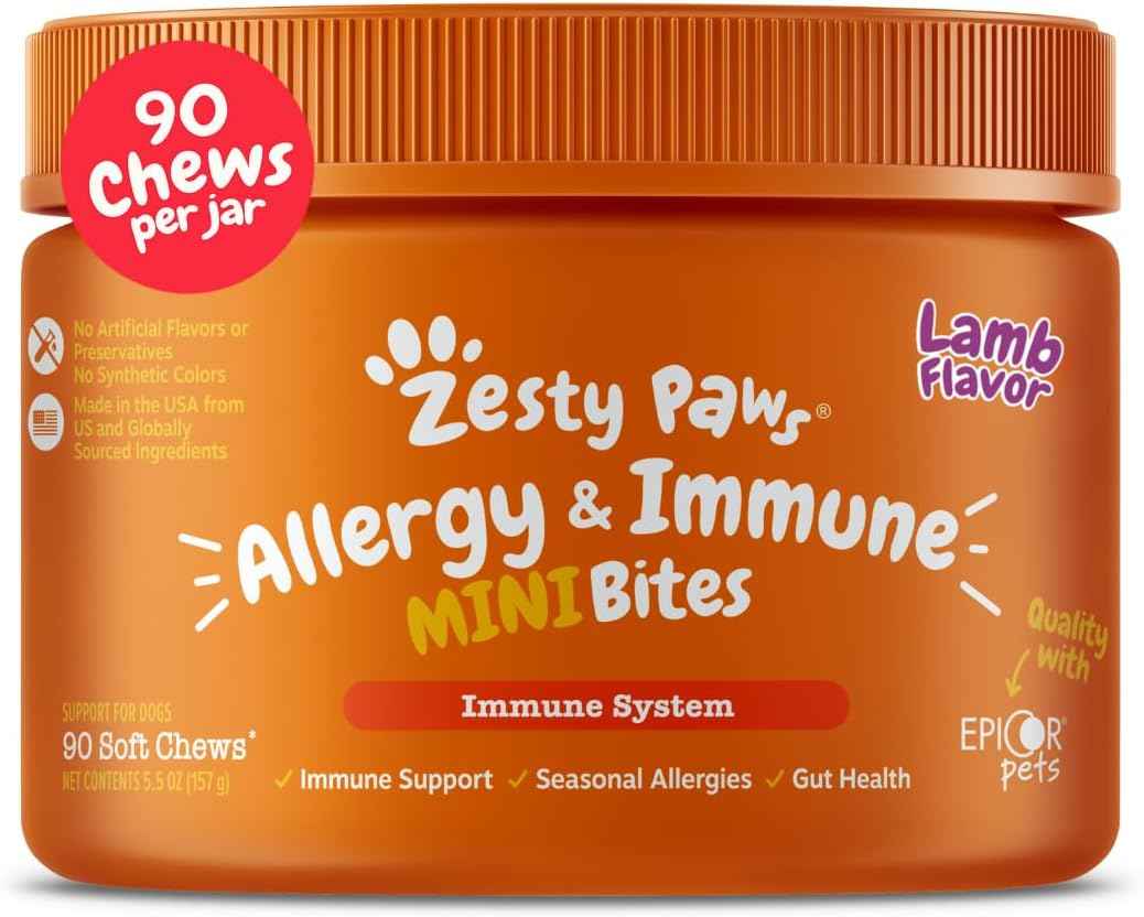 Zesty Paws Dog Allergy Relief- Dog Itching Skin Relief- Dog Probiotics for Itchy Skin and Itchy Ears- Dog Allergy Paw Relief- Dog Allergy Chews- Dog Itch Relief - Dog Skin Allergy Relief - Lamb - 90ct