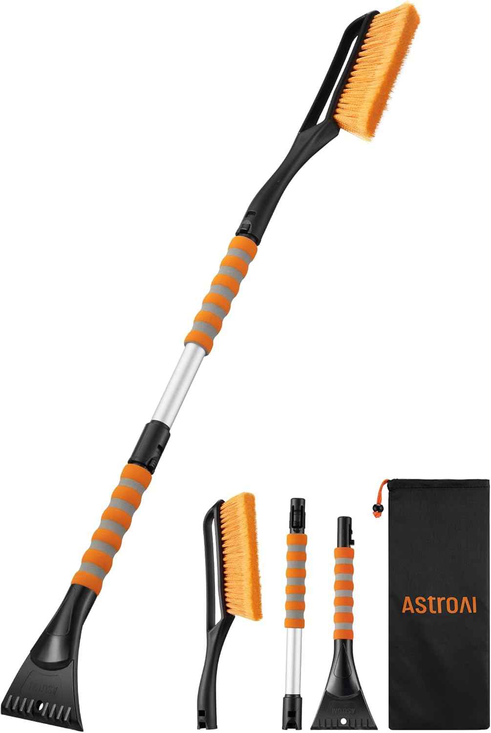 AstroAI 27" Snow Brush and Ice Scrapers for Car Windshield, Detachable Snow Scrapers with Ergonomic Foam Grip for Cars, Trucks, SUVs (Heavy Duty ABS, PVC Brush, Orange)