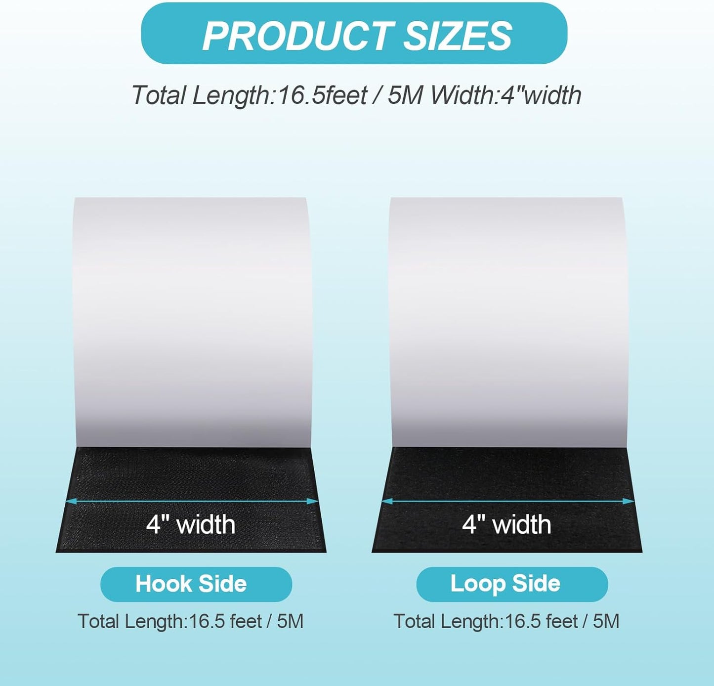 4.4''×16.5 Feet Black Heavy Duty Hook and Loop Tape Adhesive, Keep Couch Cushions from Sliding or Blowing at Outdoor, Picture Wall Hanging, No Punching Wall Mounting, Keep Your Carpet Rugs in Place - Rayz Mart