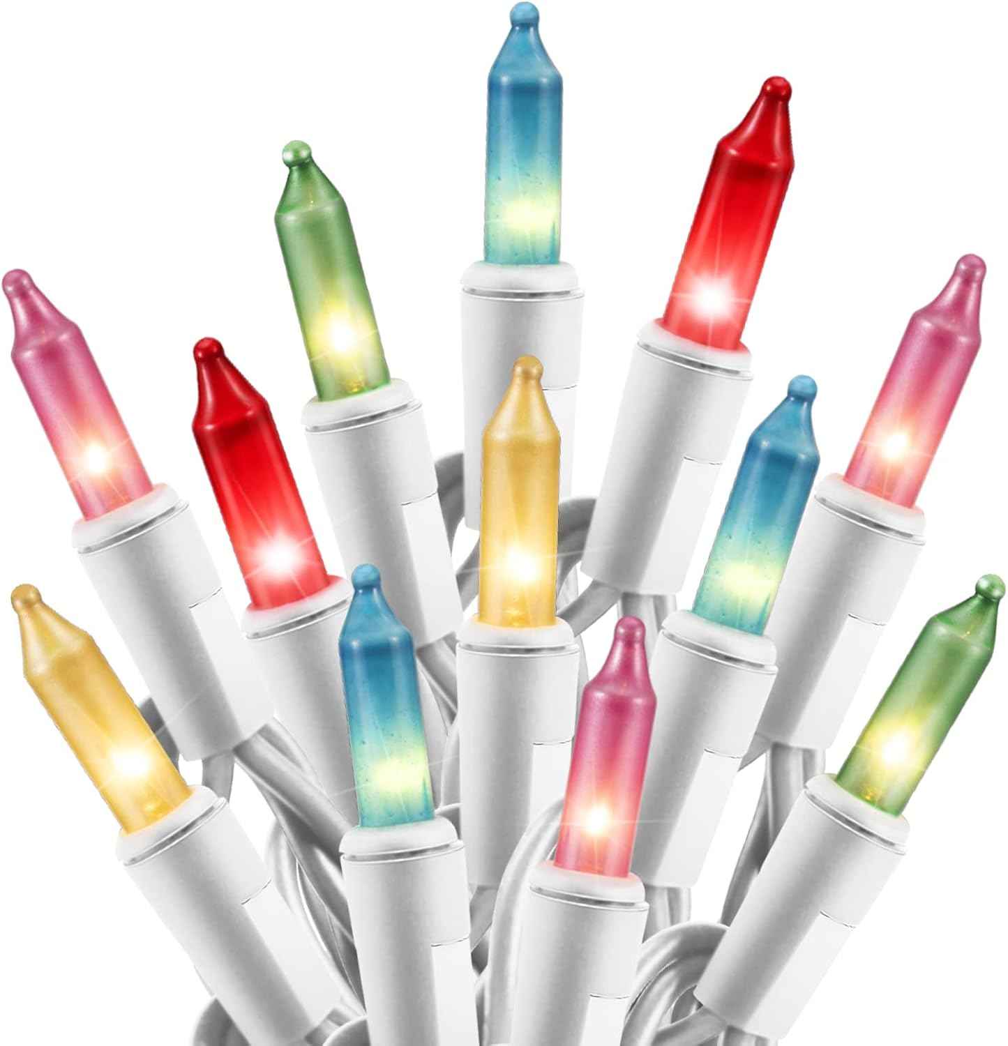 Minetom Clear Christmas Lights Set 100 Count 25 Feet Incandescent Bulb Mini String Lights for Indoor Christmas Tree Garland Birthday Wedding Party Festival Decoration, White Wire