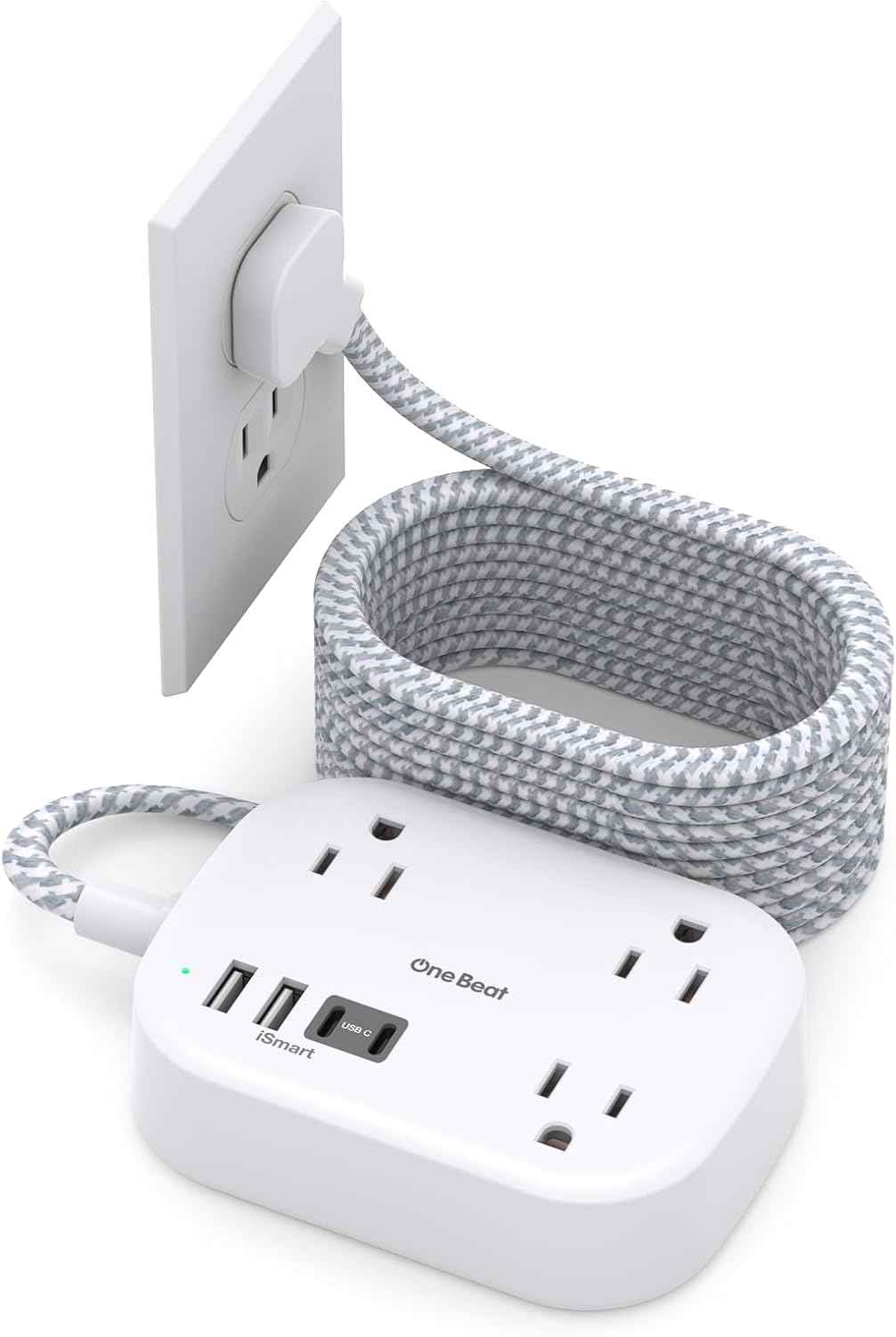 Cruise Essentials 2025,One Beat Travel Power Strip with USB C,Flat Plug Extension Cord with 3 Outlets 4 USB Ports(2 USB C),5 ft Desk Wall Outlet Extender,Non Surge Protector for Cruise,Dorm Room,ETL