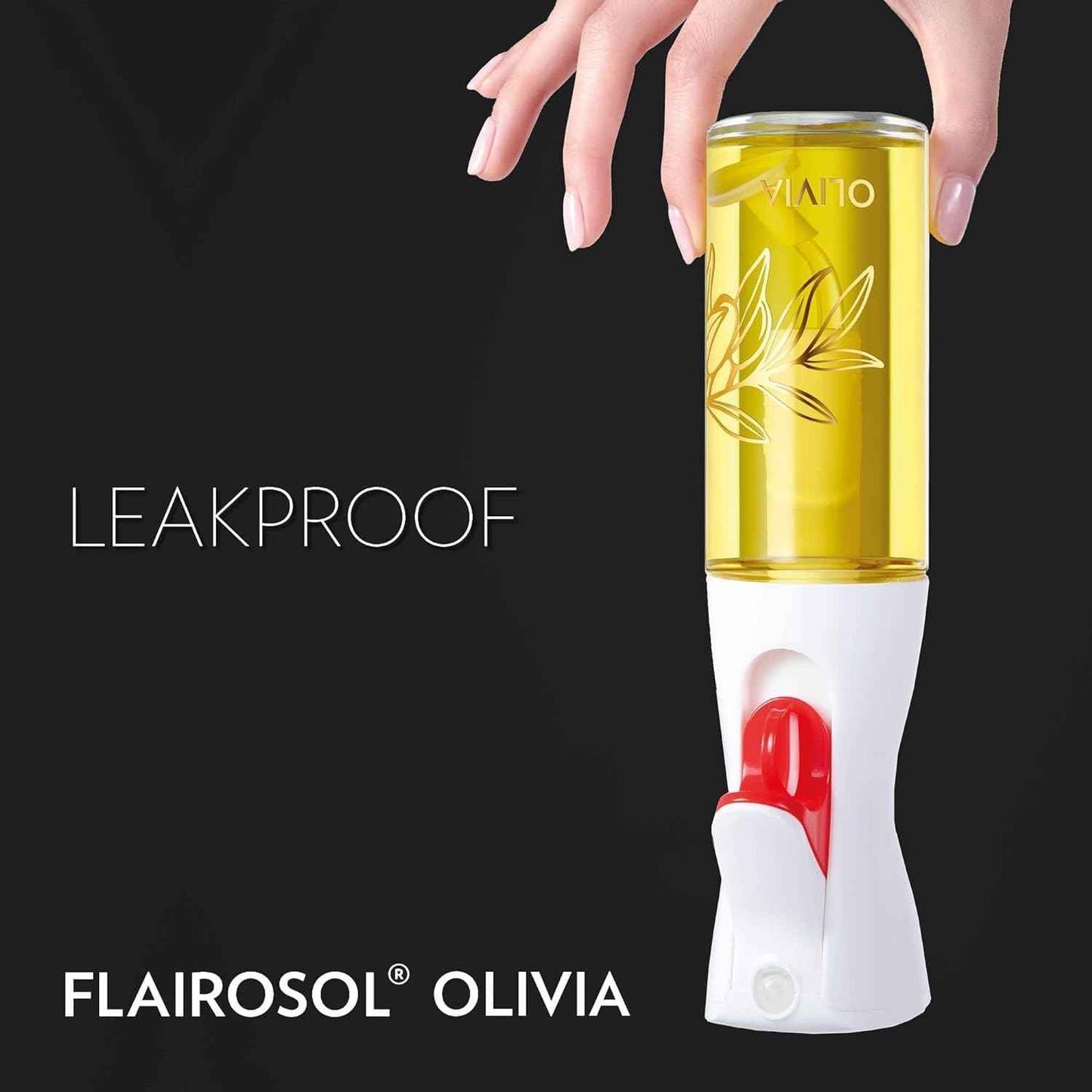 FLAIROSOL OLIVIA. The Original Advanced Oil Sprayer for Cooking, Salads, BBQs and More, Continuous Spray with Portion Control, Trusted by Chefs. Patented Technology. (Glass Bottle) (Golden Leaves)