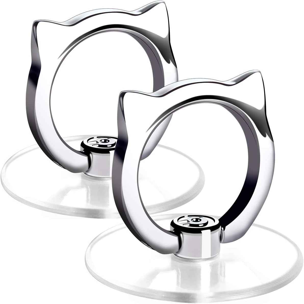 Cat Phone Ring Holder - EI Sonador Clear Cell Phone Ring Holder Transparent Stand Finger Grip (1 Silver + 1 Rose Gold Cat)