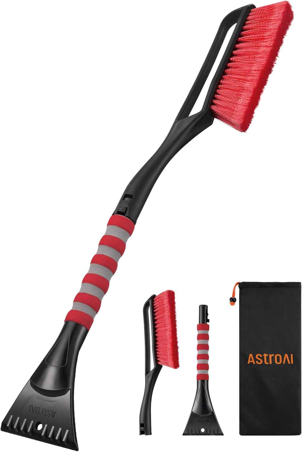 AstroAI 27" Snow Brush and Ice Scrapers for Car Windshield, Detachable Snow Scrapers with Ergonomic Foam Grip for Cars, Trucks, SUVs (Heavy Duty ABS, PVC Brush, Orange)