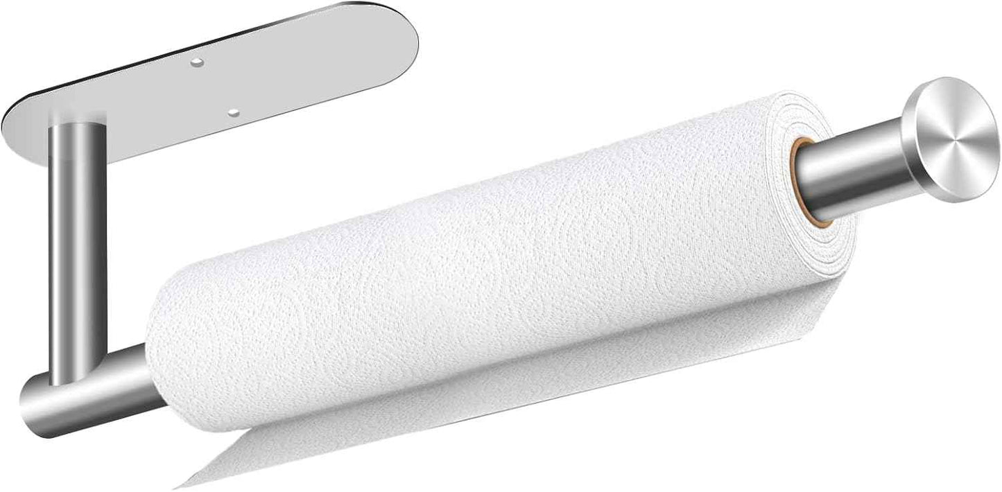 Paper Towel Holder, Self Adhesive or Drilling Paper Towel Holder Under Cabinet, Stainless Steel Black Paper Towel Holders Wall Mount for Kitchen, Bathroom, Sink, Pantry, Fridge