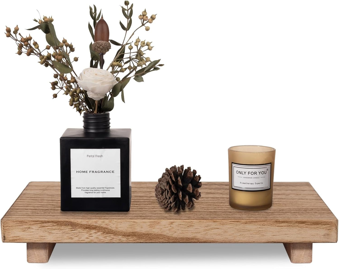 Small Wood Tray Pedestal Stand Farmhouse Bathroom Decor Decorative Wooden Riser Kitchen Soap Dish Holder for Vanity, Counter, Sink, Brown - Rayz Mart