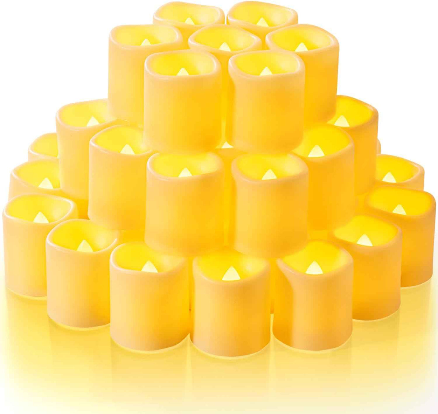Homemory 24Pack Flickering Flameless Votive Candles,200+Hour Electric Fake Candles,Battery Operated LED Tealight for Wedding,Outdoor,Table,Halloween,Christmas Decor(Warm White,Battery Included)