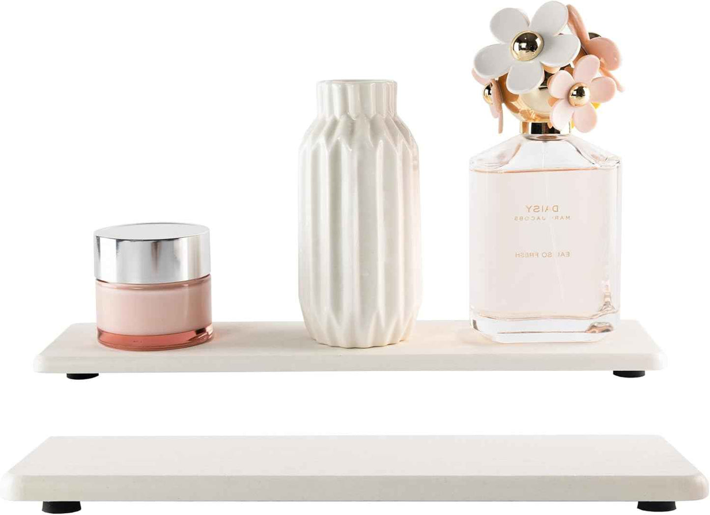 2 Pcs Water Absorbing Stone Trays, Kitchen/Bathroom Sink Soap Dish, Diatomite Tray Used for Hand Soap & Cosmetic Bottles in The Modern Home, 3.15" W x 8.7" L, White