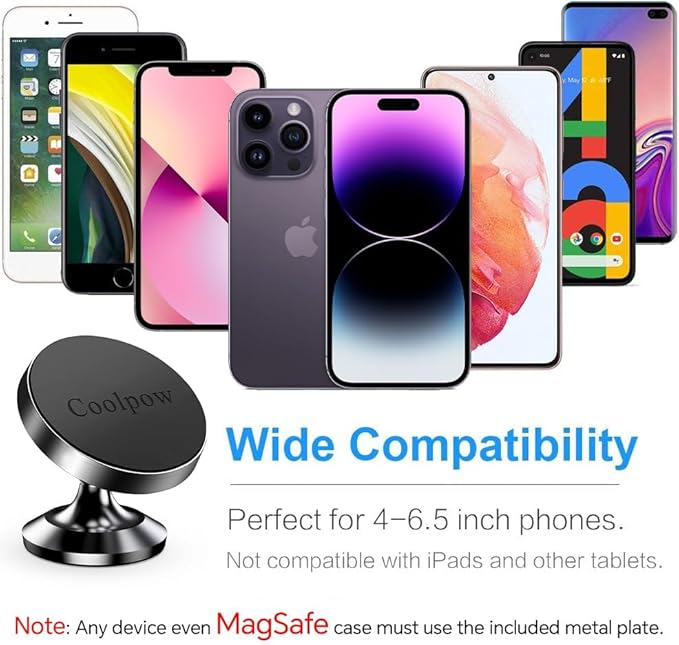 Coolpow【2 Packs 】Magnetic Phone Holder for car【Strong Magnet】phone holders for your car phone holder Mount for Car【4 Metal Plate】Universal Dash cell phone car mount for iphone Samsung car accessories