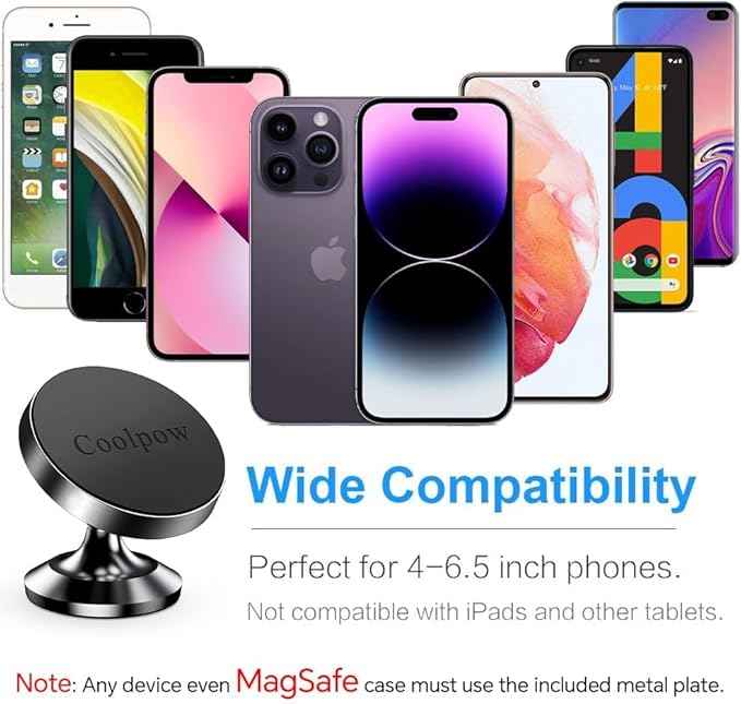 Coolpow【2 Packs 】Magnetic Phone Holder for car【Strong Magnet】phone holders for your car phone holder Mount for Car【4 Metal Plate】Universal Dash cell phone car mount for iphone Samsung car accessories