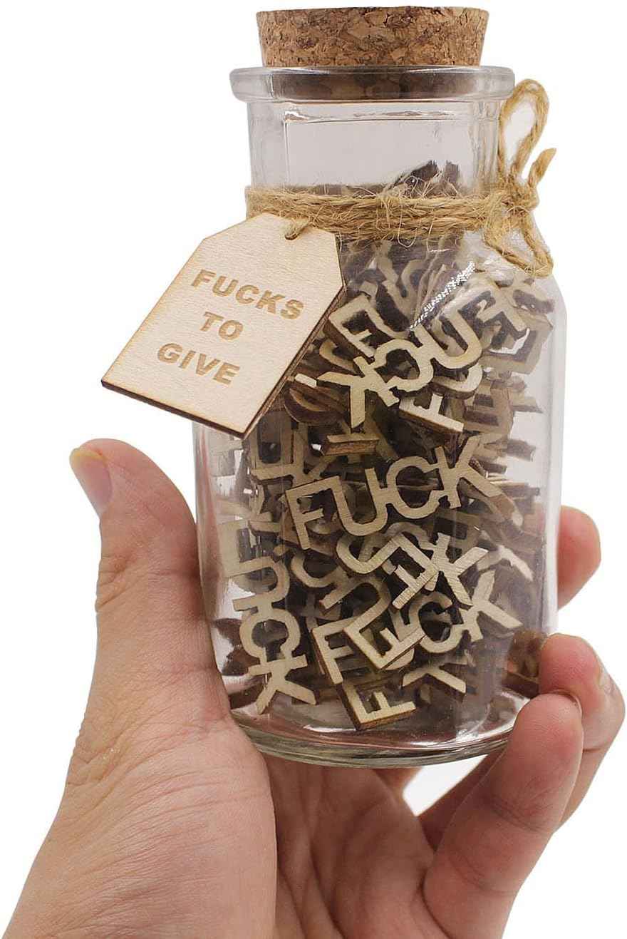 fuc k jar(5oz) Gift Jar,Fuc ks to Give,Fuc k Wooden Cutout Letter Piece Bad Mood Vent Spoof Birthday Day,Holiday, Thanksgiving Christmas Gifts to Friend,gag Funny Gift