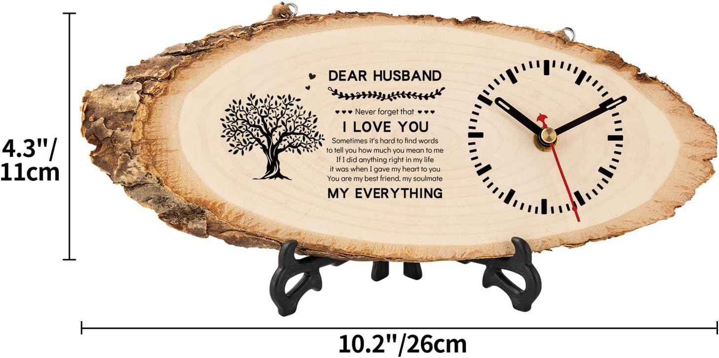 BeauGift Valentines Day Gifts for Him, Mens Wooden Clock Gift for Husband from Wife, Birthday Anniversary Fathers Day Clock Gift for Him Office Home Decor
