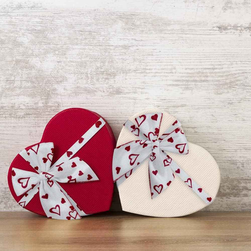Valentines Fabric Ribbons, White Love Heart Edge Wired Burlap Ribbon for Valentine's Day Hanging Wrapping Party Gift Decoration Indoor Outdoor Tree Crafts Supplies (2.5 Inch * 10 Yards * 1 Roll)