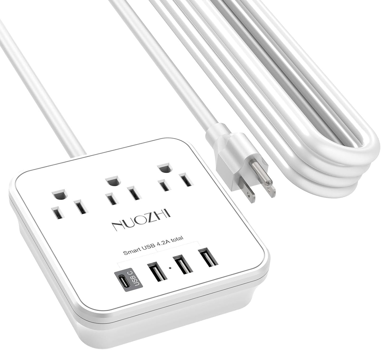 NUOZHI 6Ft Power Strip – Cruise Essentials Non-Surge Protector with 3 Outlets & 4 USB Ports (1 USB-C), ETL Listed Travel Charging Station