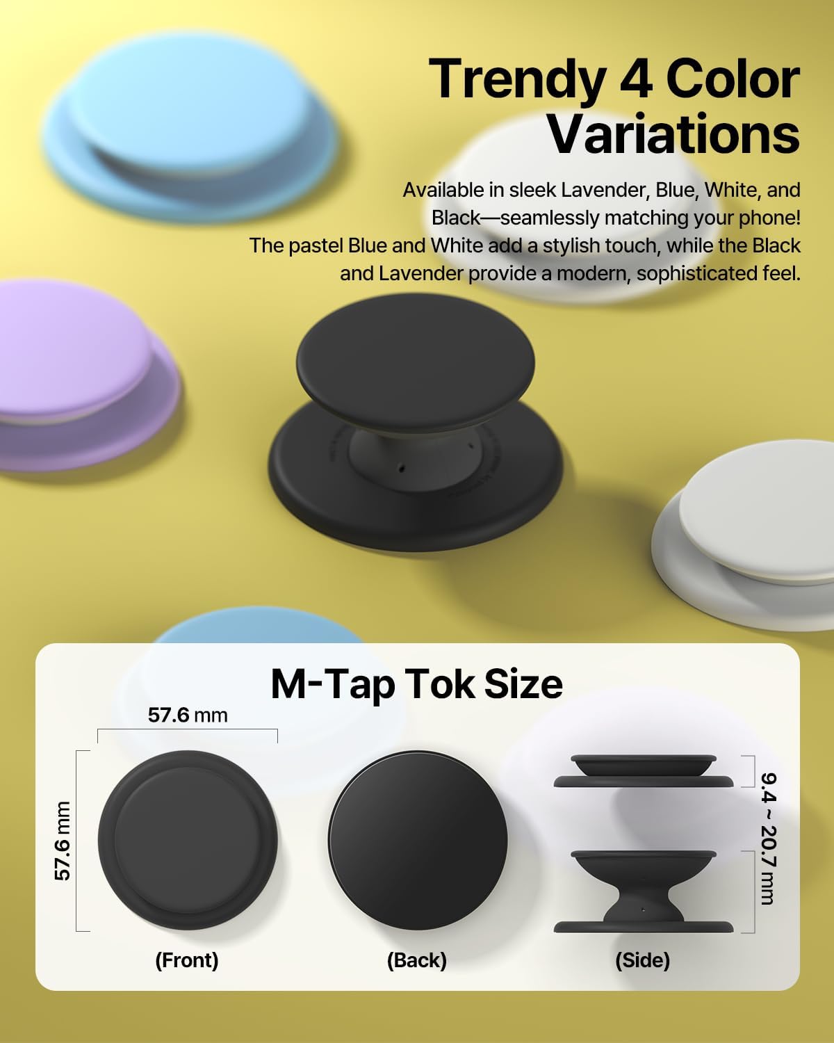 Sinjimoru for MagSafe Phone Grip, Soft Silicone Magnetic Finger Grip for iPhone 17/16/15/14/13, Comfortable One-Touch Holding, M-Tap Tok Black