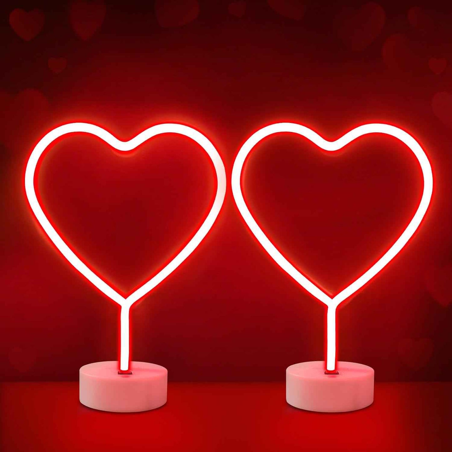 BRIGHTDECK 2 Pack Heart Neon Signs, LED Neon Sign Battery Operated or USB Powered Valentine's Day Decorations, Neon Lights Heart Decor for Valentine's Day Gifts, Wedding, Party, Pink Room Decor