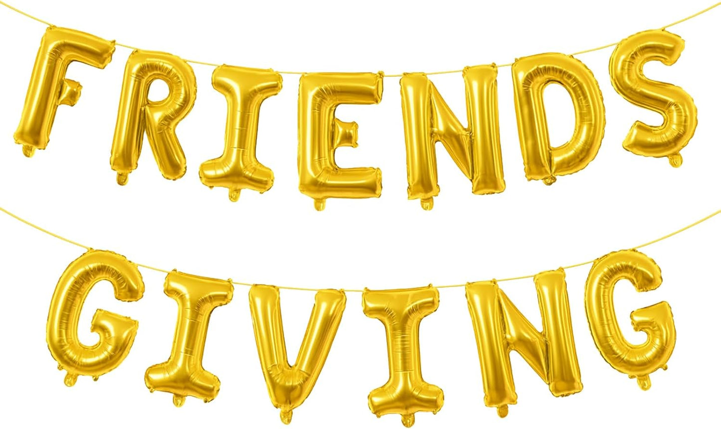 Friendsgiving Decorations – 16 Inch Gold Foil Letter Balloons Banner for Thanksgiving Party Wall Decor or Backdrop