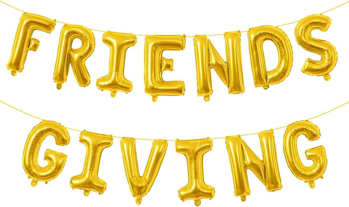 Friendsgiving Decorations – 16 Inch Gold Foil Letter Balloons Banner for Thanksgiving Party Wall Decor or Backdrop
